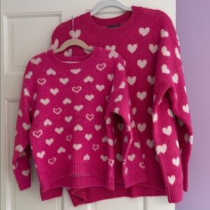Pink Heart Pattern Mommy & Me Sweaters